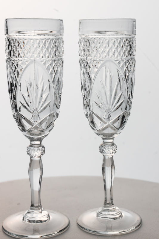 Amelia Vintage Cut Crystal Champagne Flutes
