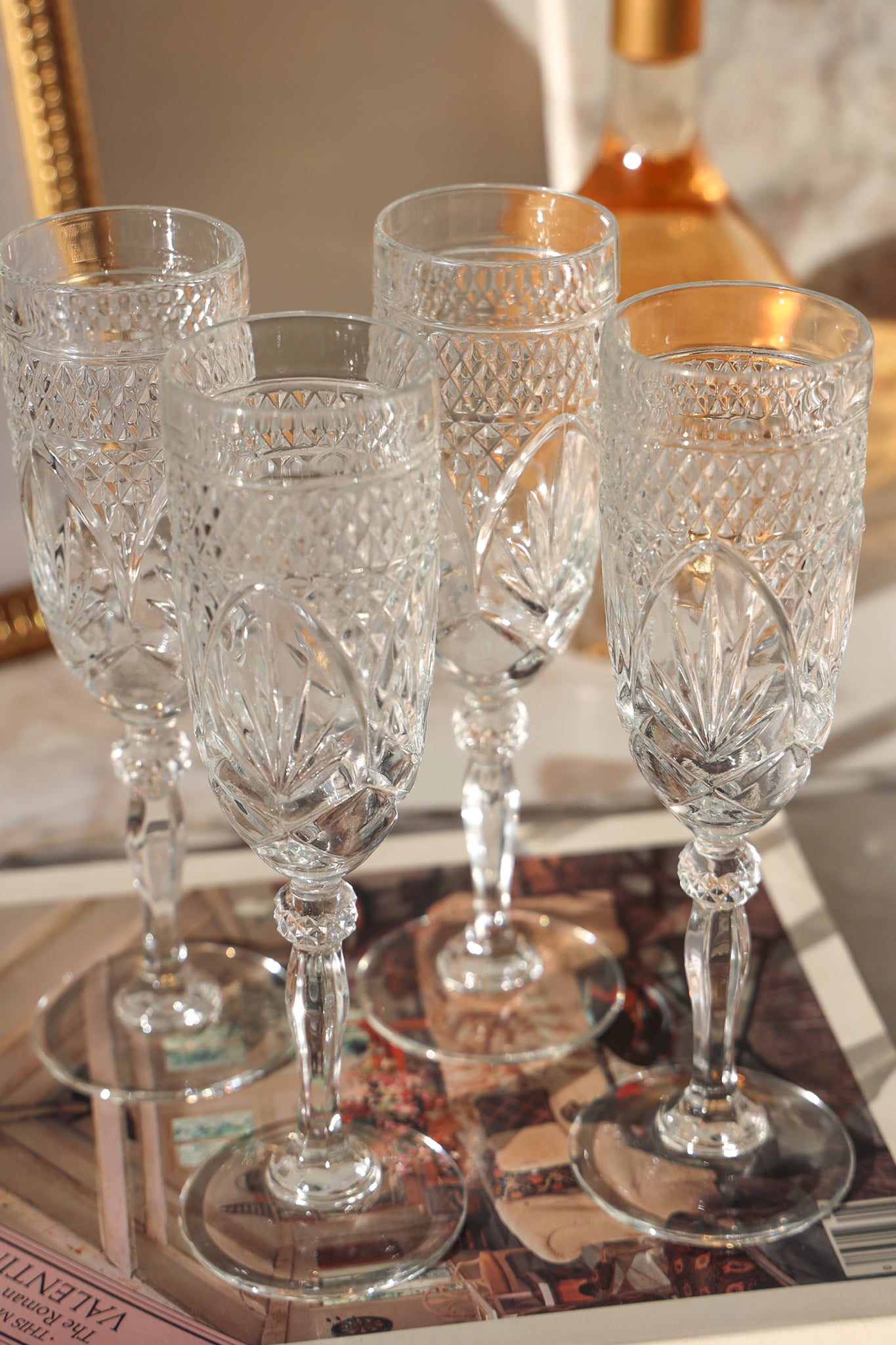 Amelia Vintage Cut Crystal Champagne Flutes