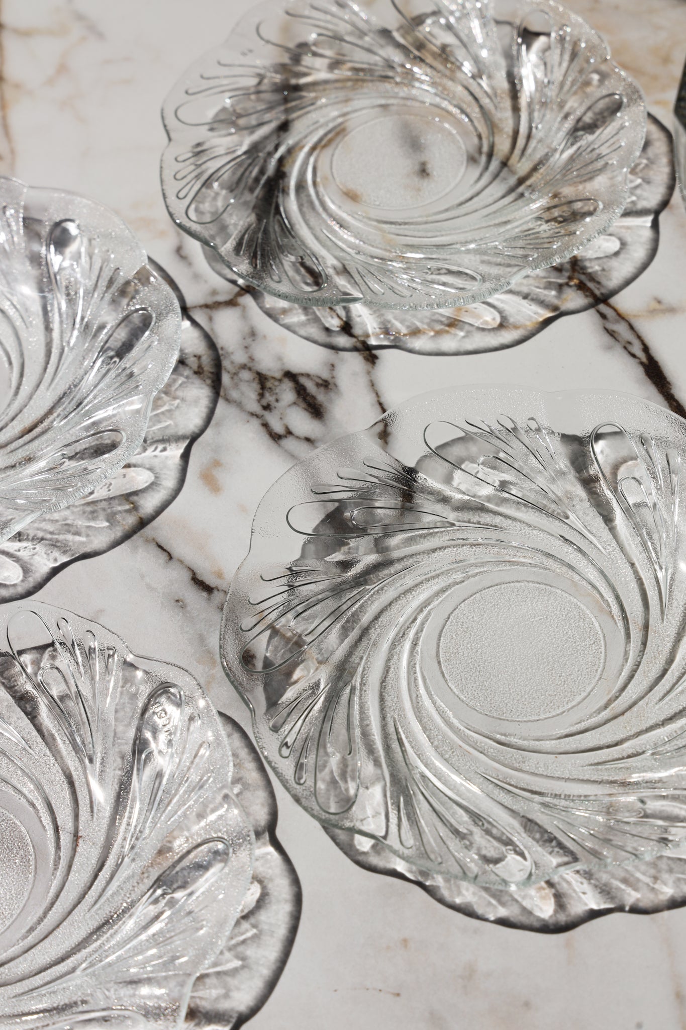 Vintage Frosted Swirl Glass Dessert Plates (Set of 4)