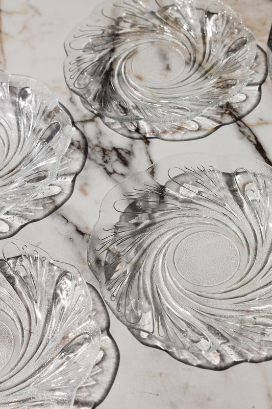 Vintage Frosted Swirl Glass Dessert Plates (Set of 4)