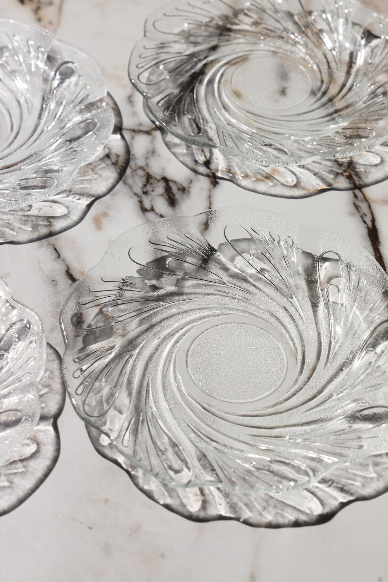 Vintage Frosted Swirl Glass Dessert Plates (Set of 4)