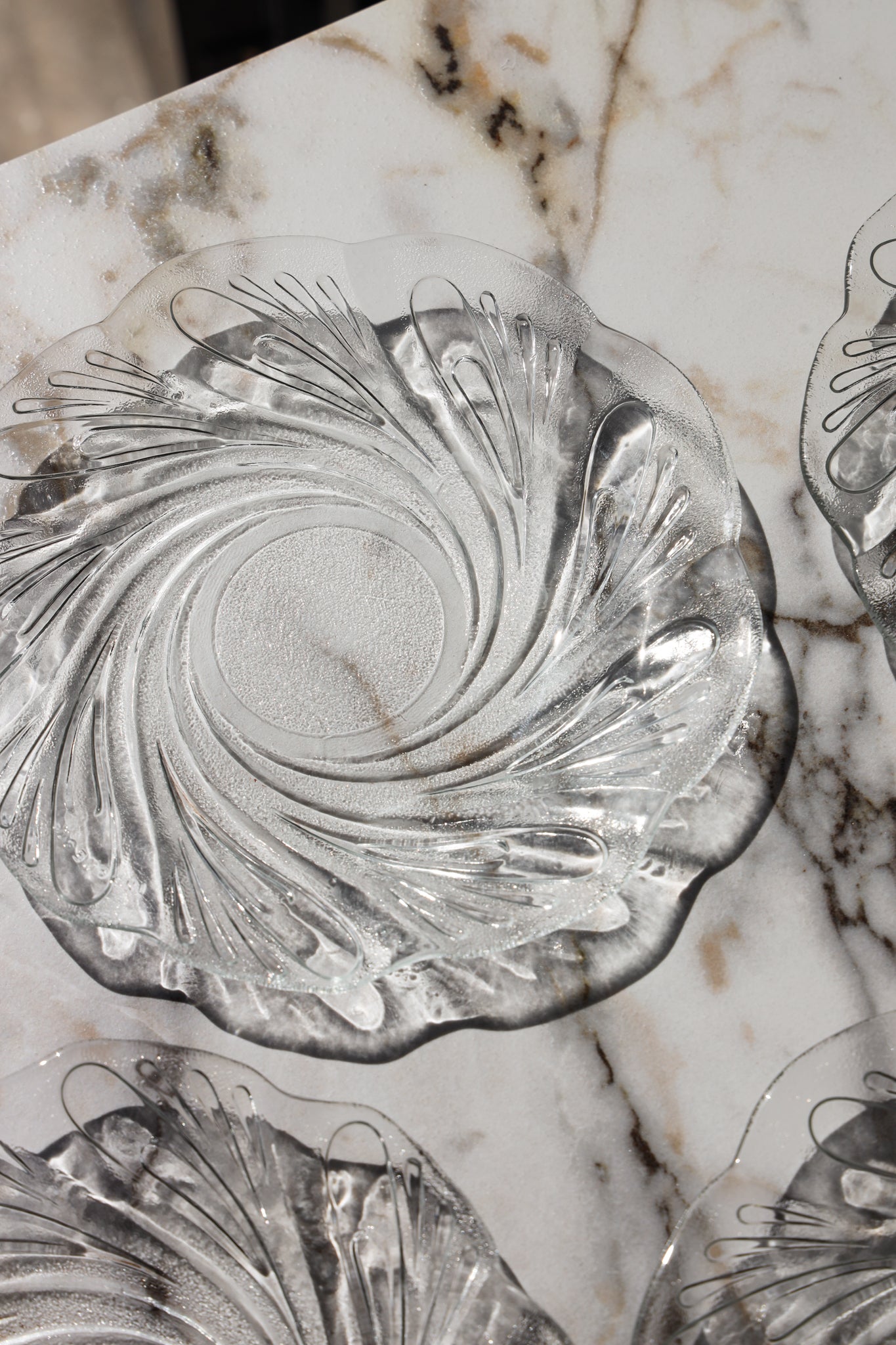 Vintage Frosted Swirl Glass Dessert Plates (Set of 4)
