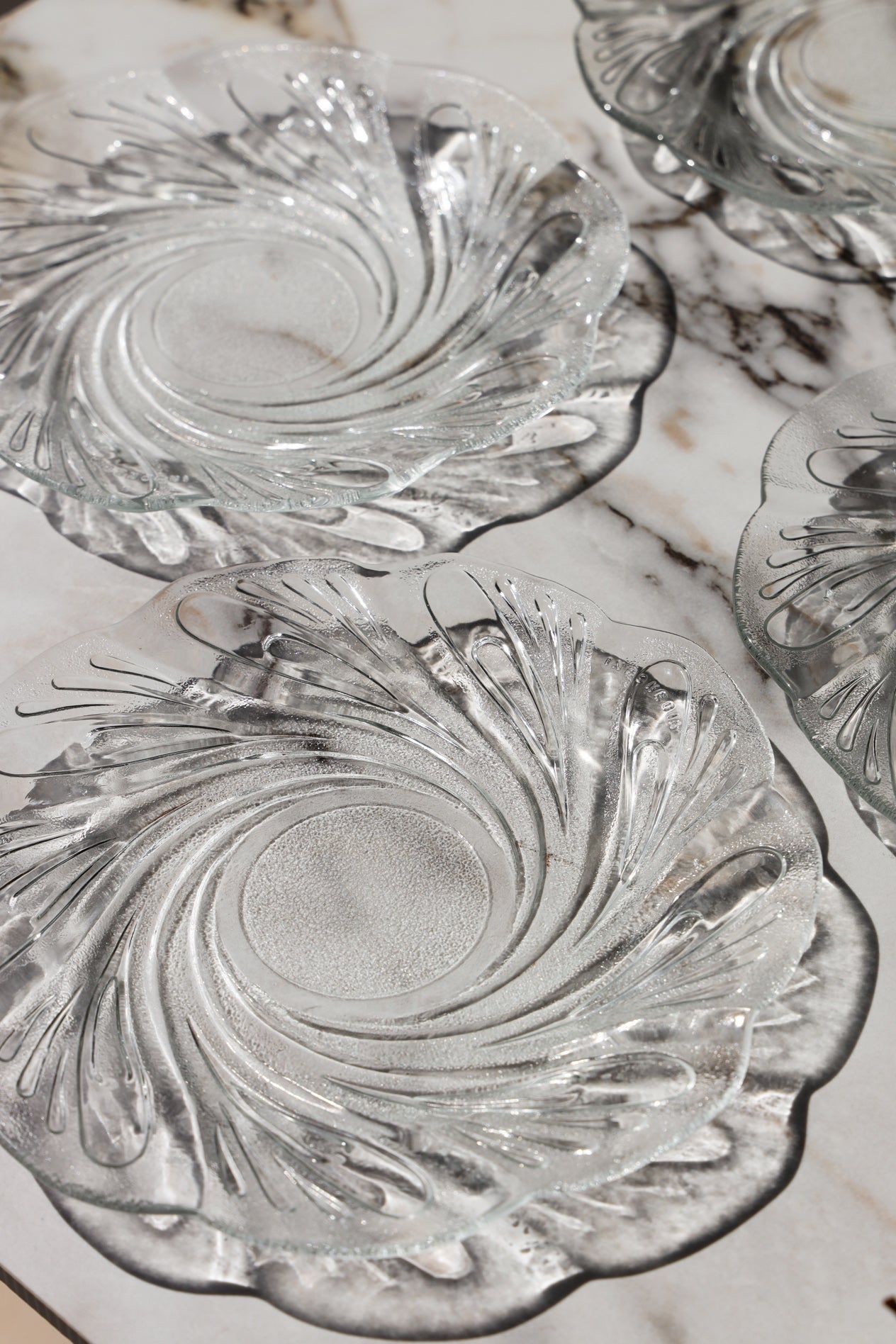 Vintage Frosted Swirl Glass Dessert Plates (Set of 4)