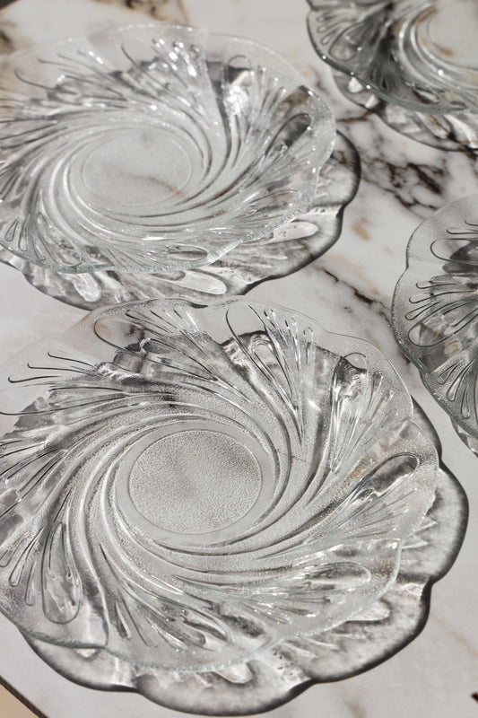 Vintage Frosted Swirl Glass Dessert Plates (Set of 4)