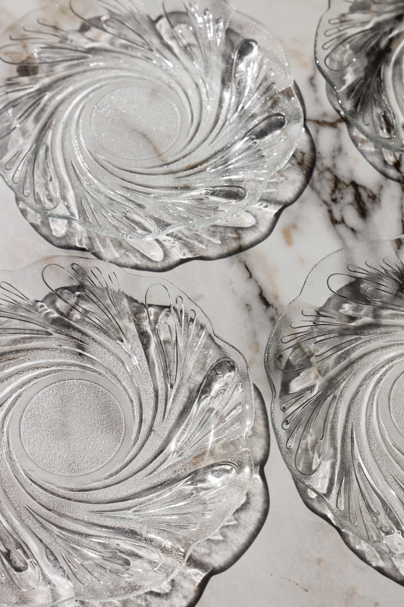 Vintage Frosted Swirl Glass Dessert Plates (Set of 4)