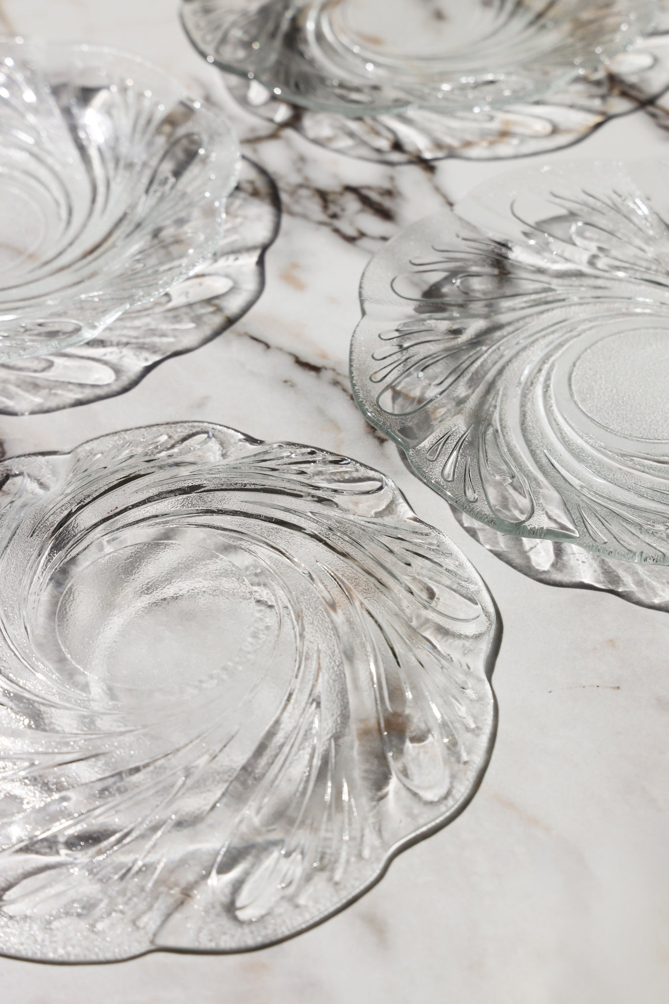 Vintage Frosted Swirl Glass Dessert Plates (Set of 4)