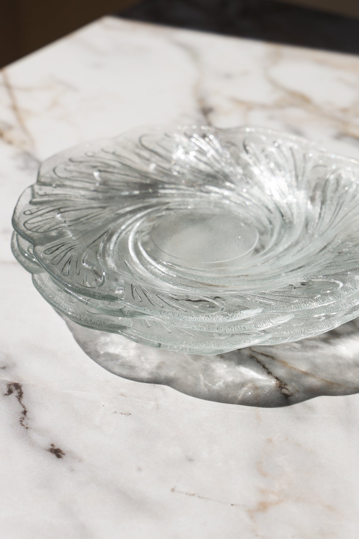 Vintage Frosted Swirl Glass Dessert Plates (Set of 4)