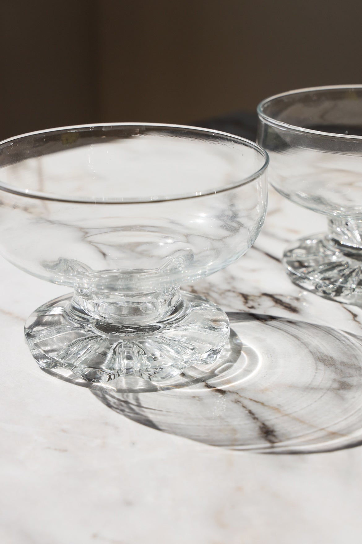 Vintage Footed Glass Dessert Coupe Bowls (Set of 2)