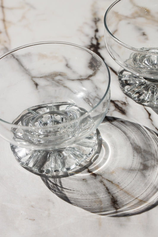 Vintage Footed Glass Dessert Coupe Bowls (Set of 2)