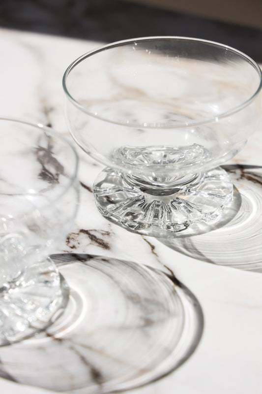 Vintage Footed Glass Dessert Coupe Bowls (Set of 2)