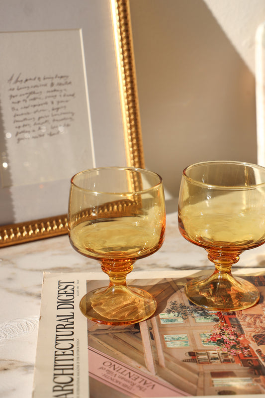 Amber Glass Goblet - Set of 2