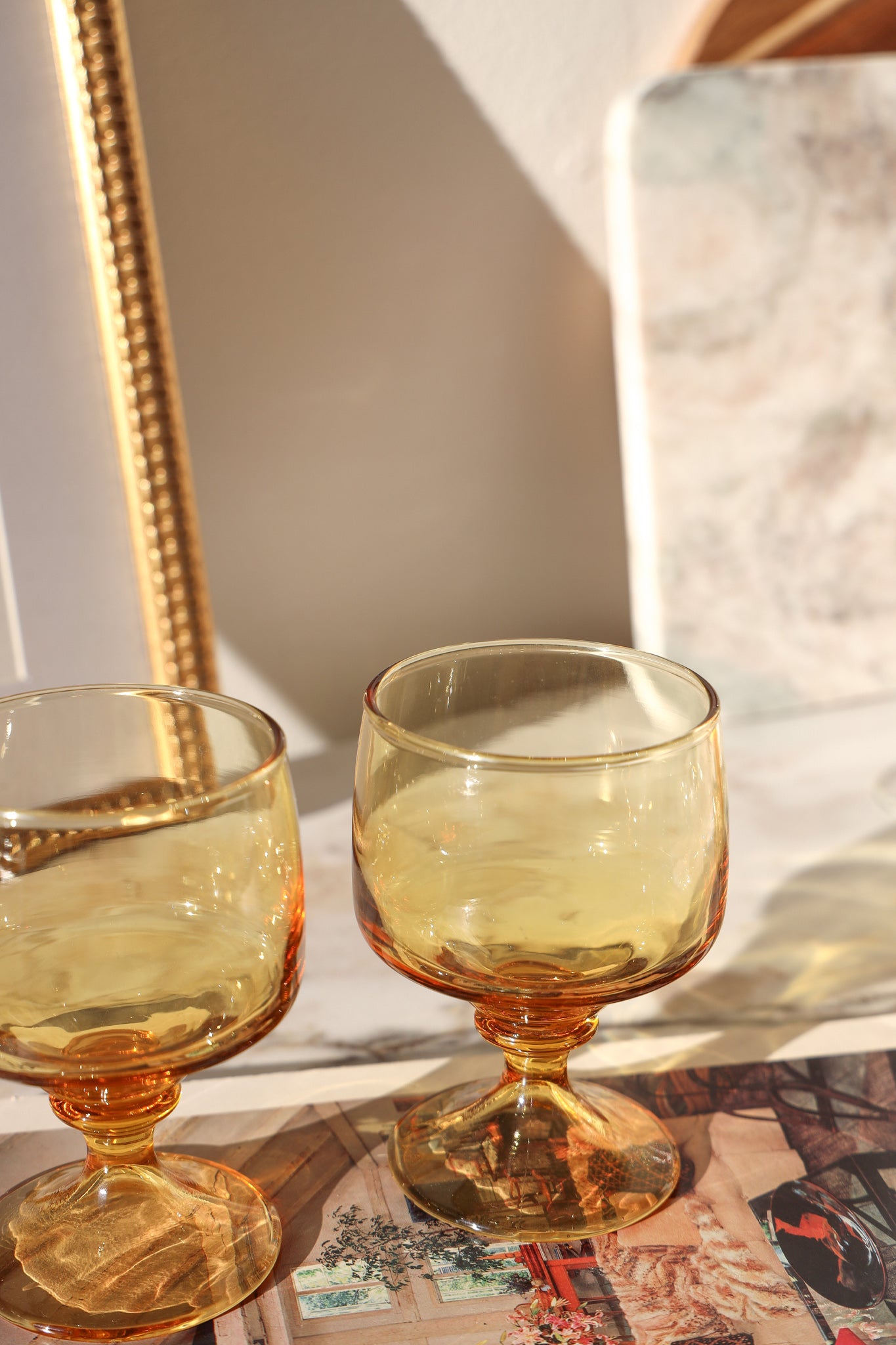 Amber Glass Goblet - Set of 2
