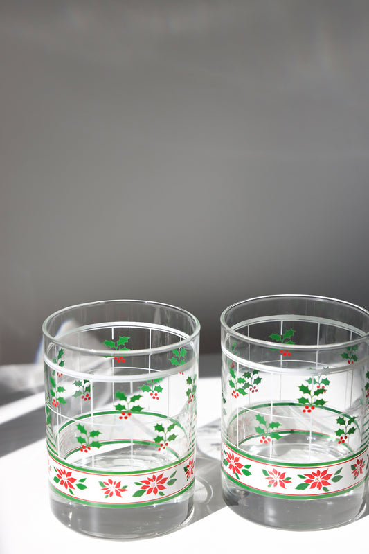 Libbey Holly & Berries Christmas Double Old-Fashioned Glasses
