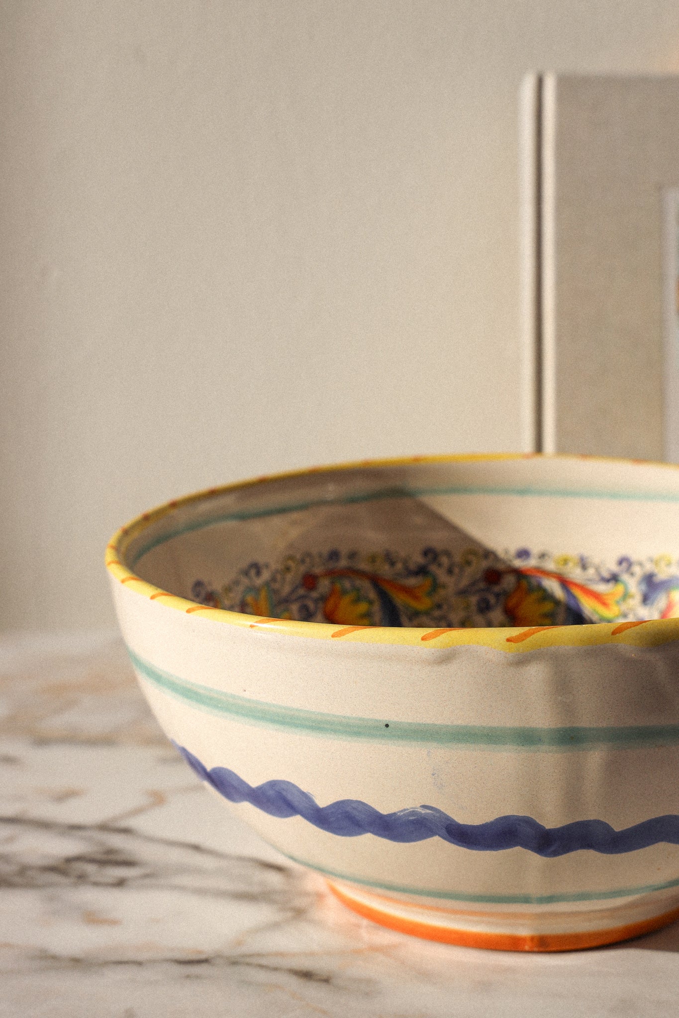Vintage Italian Hand-Painted Ceramic Serving Bowl | Deruta-Inspired Majolica Bowl
