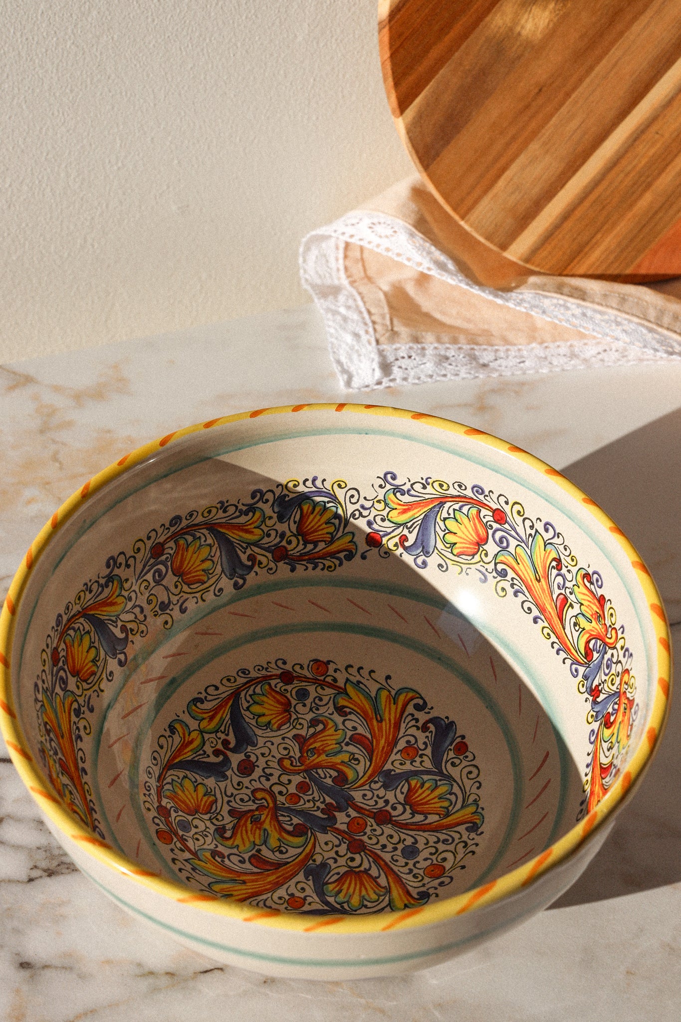 Vintage Italian Hand-Painted Ceramic Serving Bowl | Deruta-Inspired Majolica Bowl