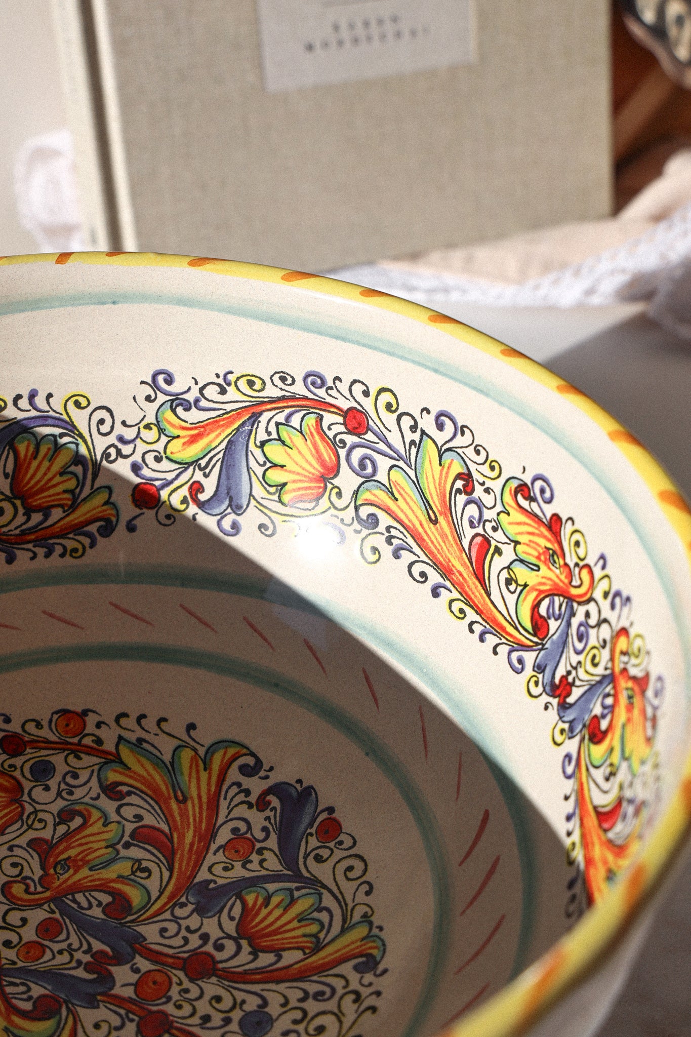 Vintage Italian Hand-Painted Ceramic Serving Bowl | Deruta-Inspired Majolica Bowl