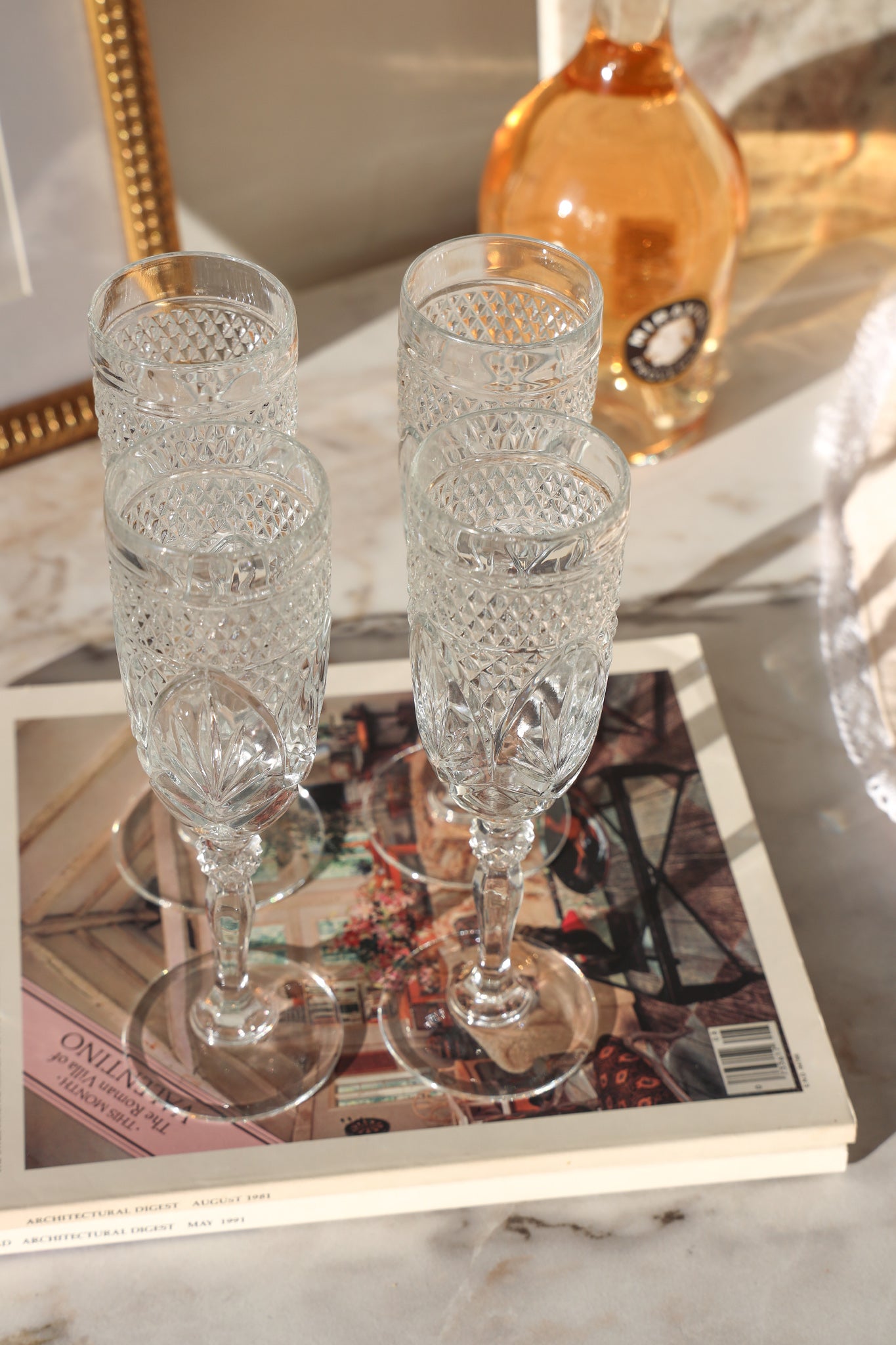 Amelia Vintage Cut Crystal Champagne Flutes