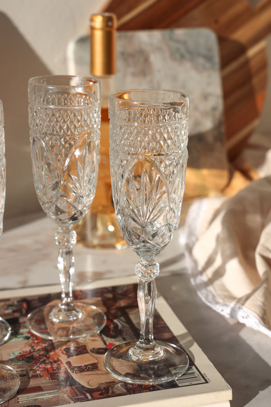 Amelia Vintage Cut Crystal Champagne Flutes