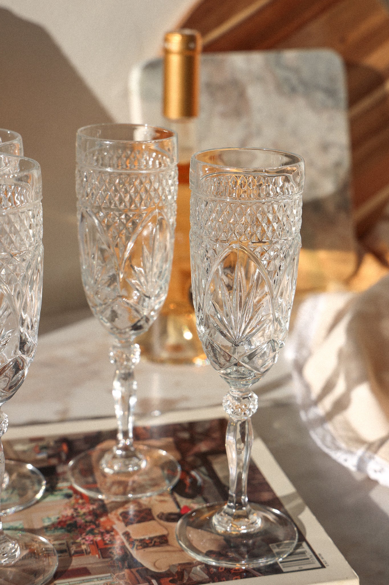 Amelia Vintage Cut Crystal Champagne Flutes