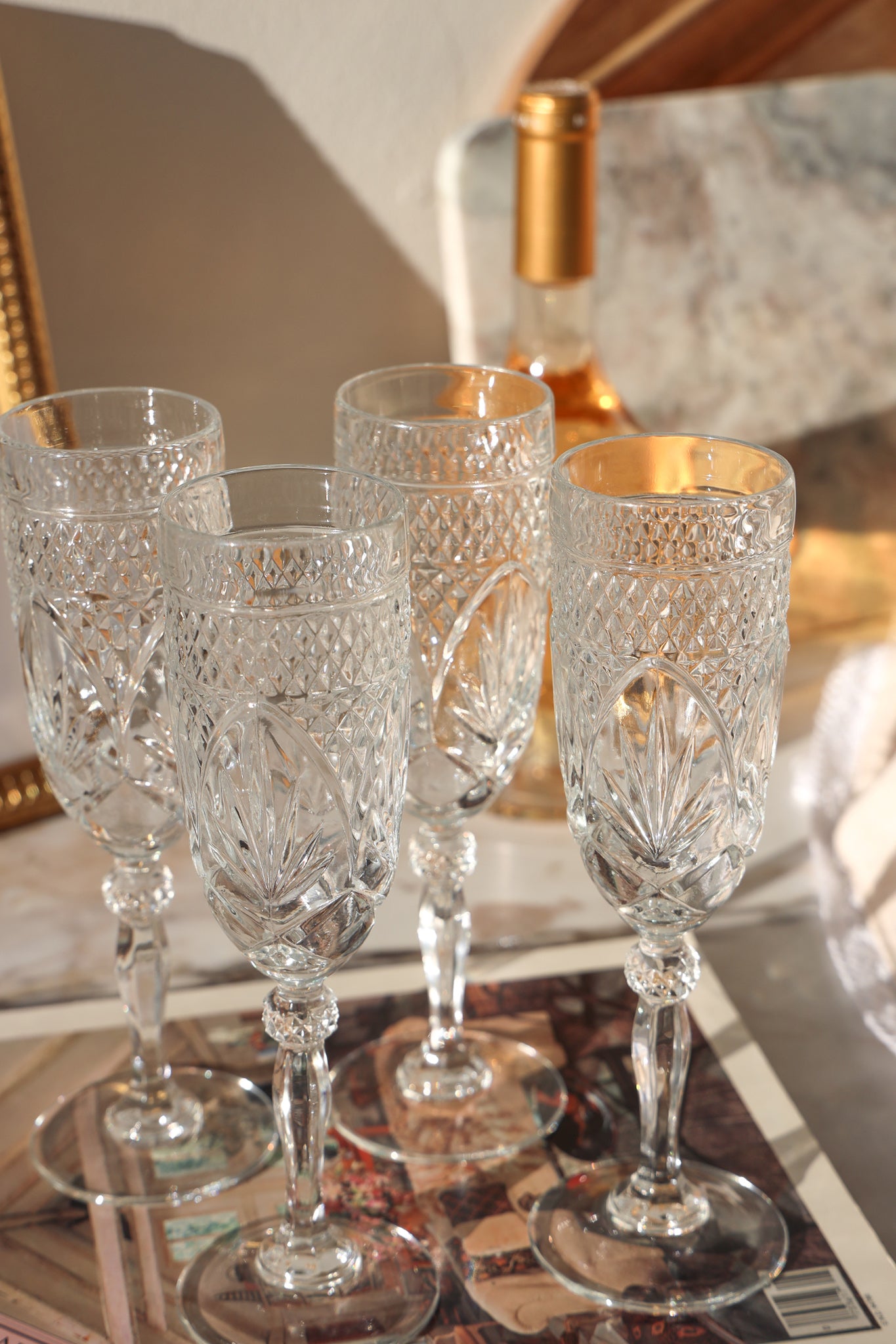 Amelia Vintage Cut Crystal Champagne Flutes