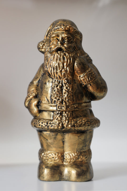 Upcycled Vintage Santa – Black & Gold Rustic Holiday Decor