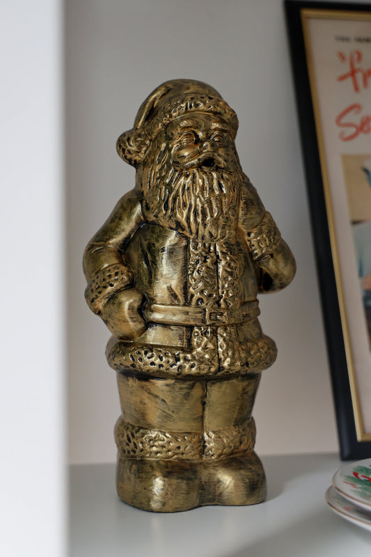 Upcycled Vintage Santa – Black & Gold Rustic Holiday Decor