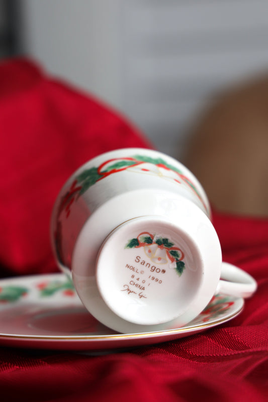 Holly Bells Holiday Teacup & Saucer